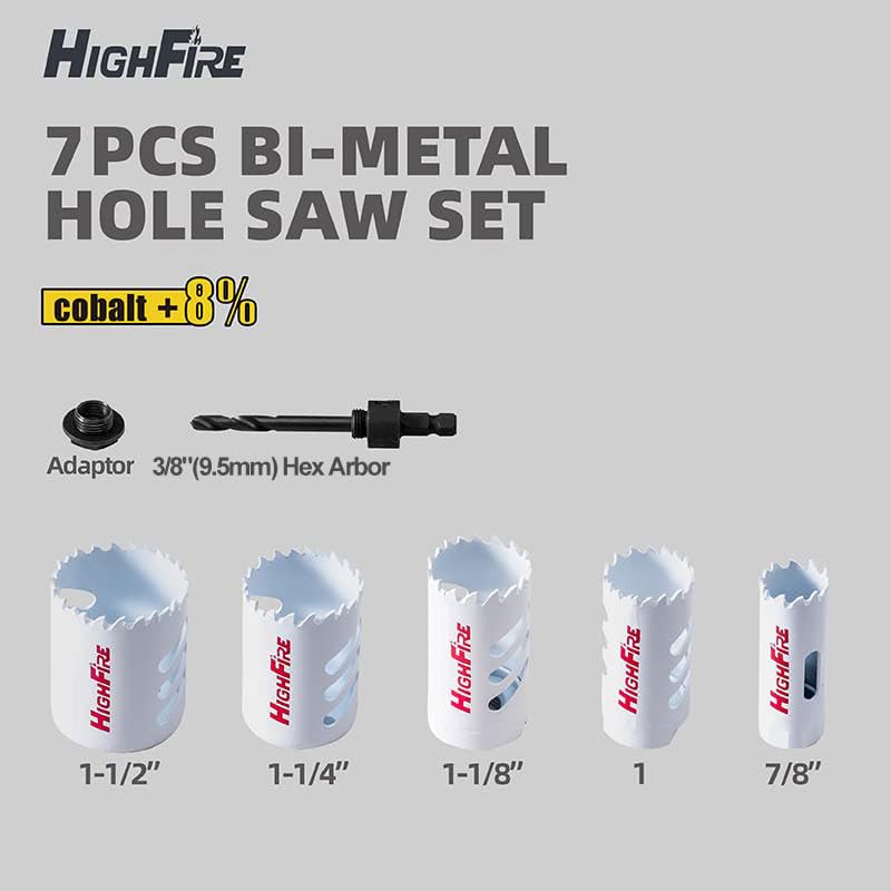 Highfire Bi-Metal Hole Saw Kit, 7-Piece Hole Saw Set 7/8",1",1-1/8",1-1/4" and 1-1/2" Hole Saw with Mandrels for Metal, Wood, Plastic, PVC and Drywall - Image 4